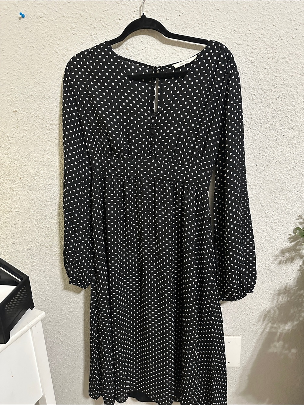 Black Polka Dot Long Sleeve A-Line Dress
